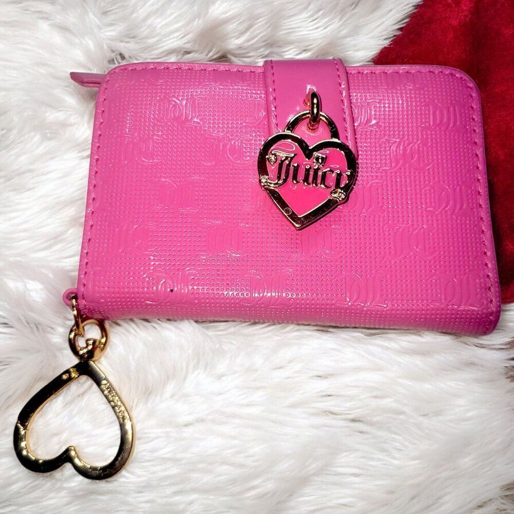 Juicy Couture pink heart charm zip wallet
